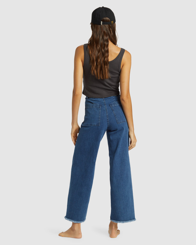 Womens Free Fall Indigo Wide-Leg Denim Pants