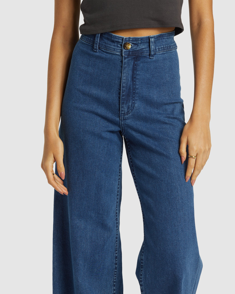 Womens Free Fall Indigo Wide-Leg Denim Pants