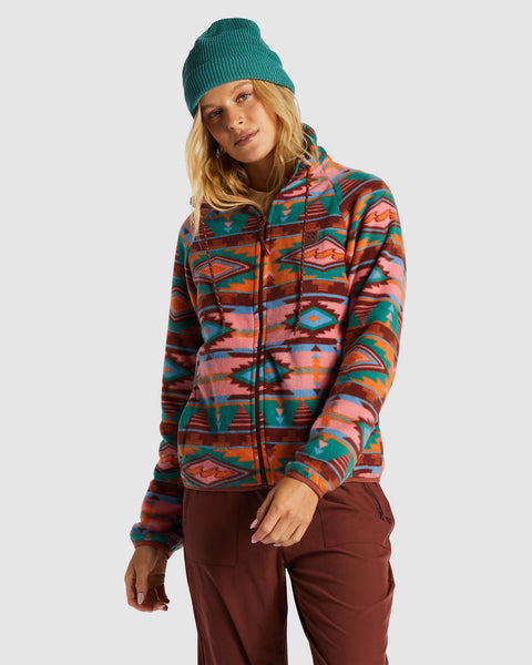 Womens Boundary Zip Up Mock Neck Fleece ROSEWOOD Billabong AU