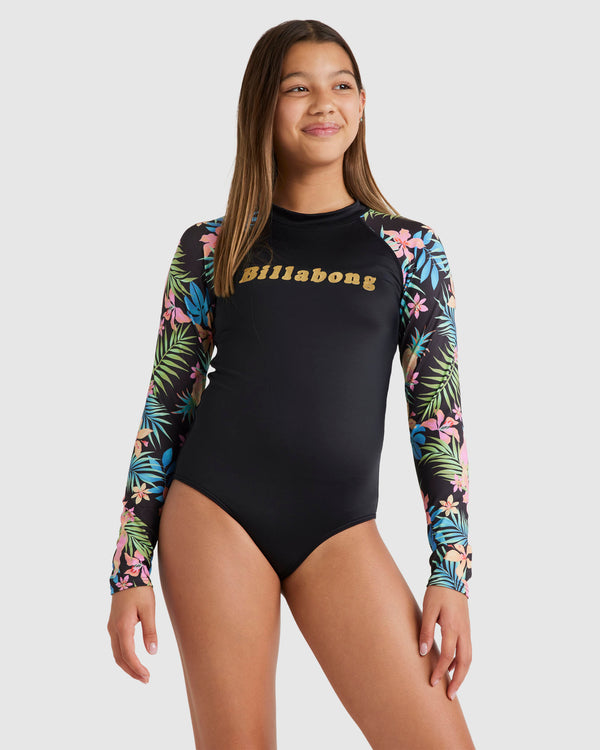 Girls 6-14 In Da Jungle Long Sleeve One Piece Rash Vest