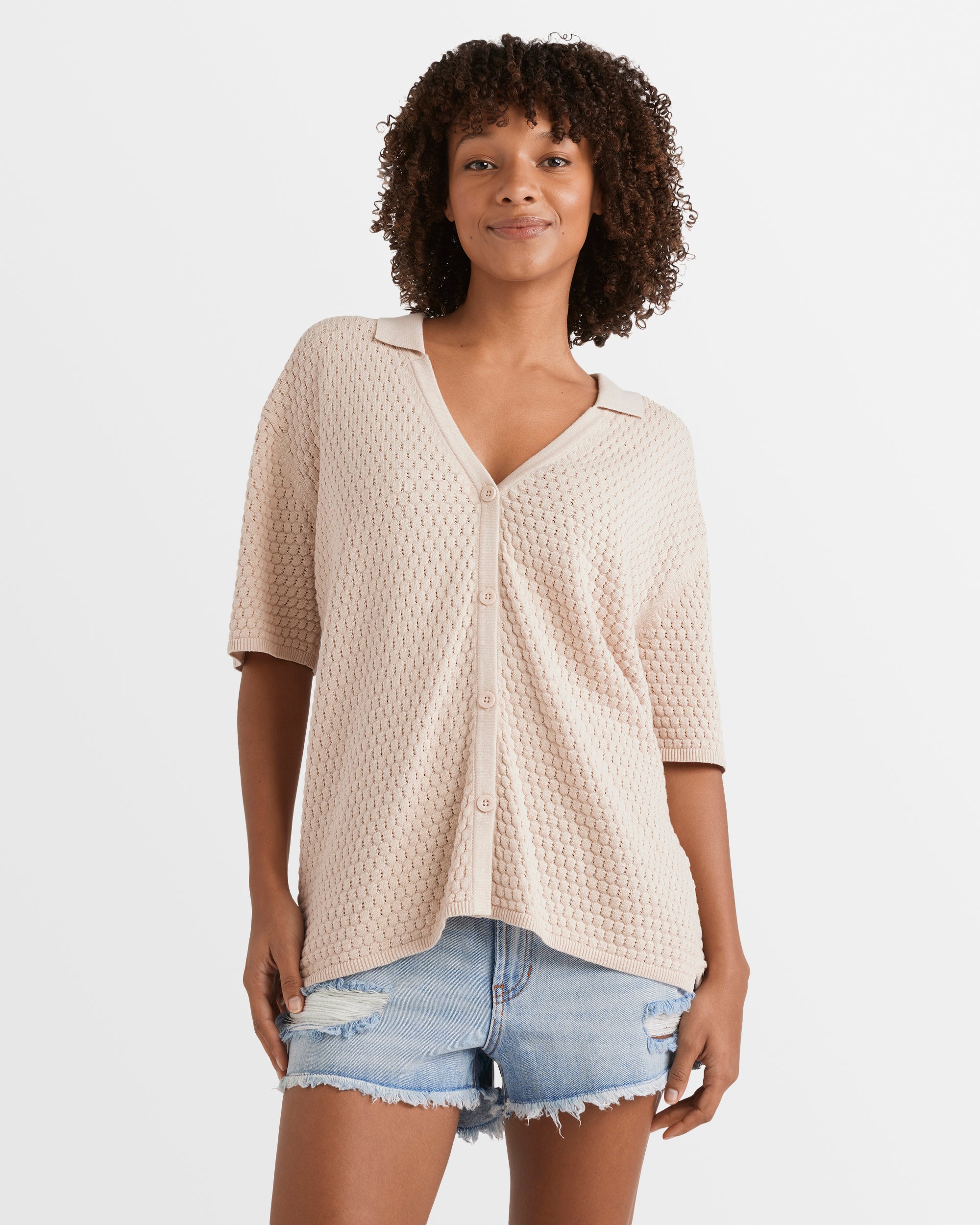 Womens Sun Bubble Knit Shirt NATURAL Billabong AU