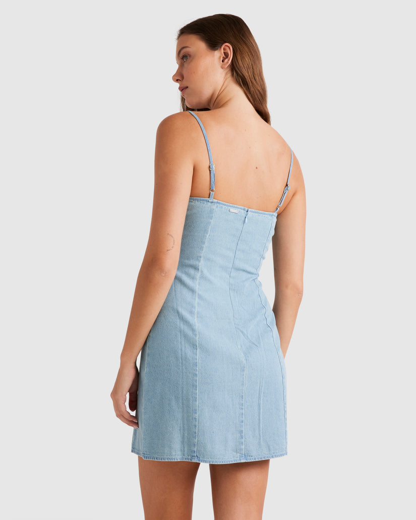 Womens Stay Awhile Chambray Mini Dress