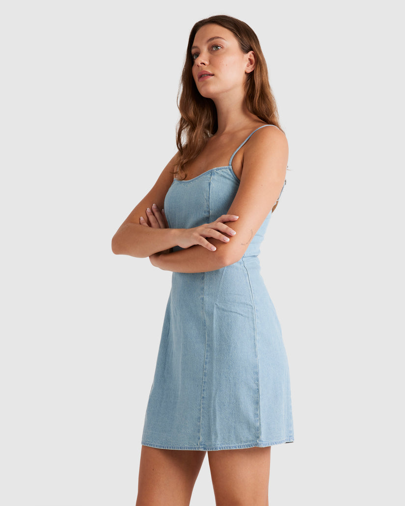 Womens Stay Awhile Chambray Mini Dress