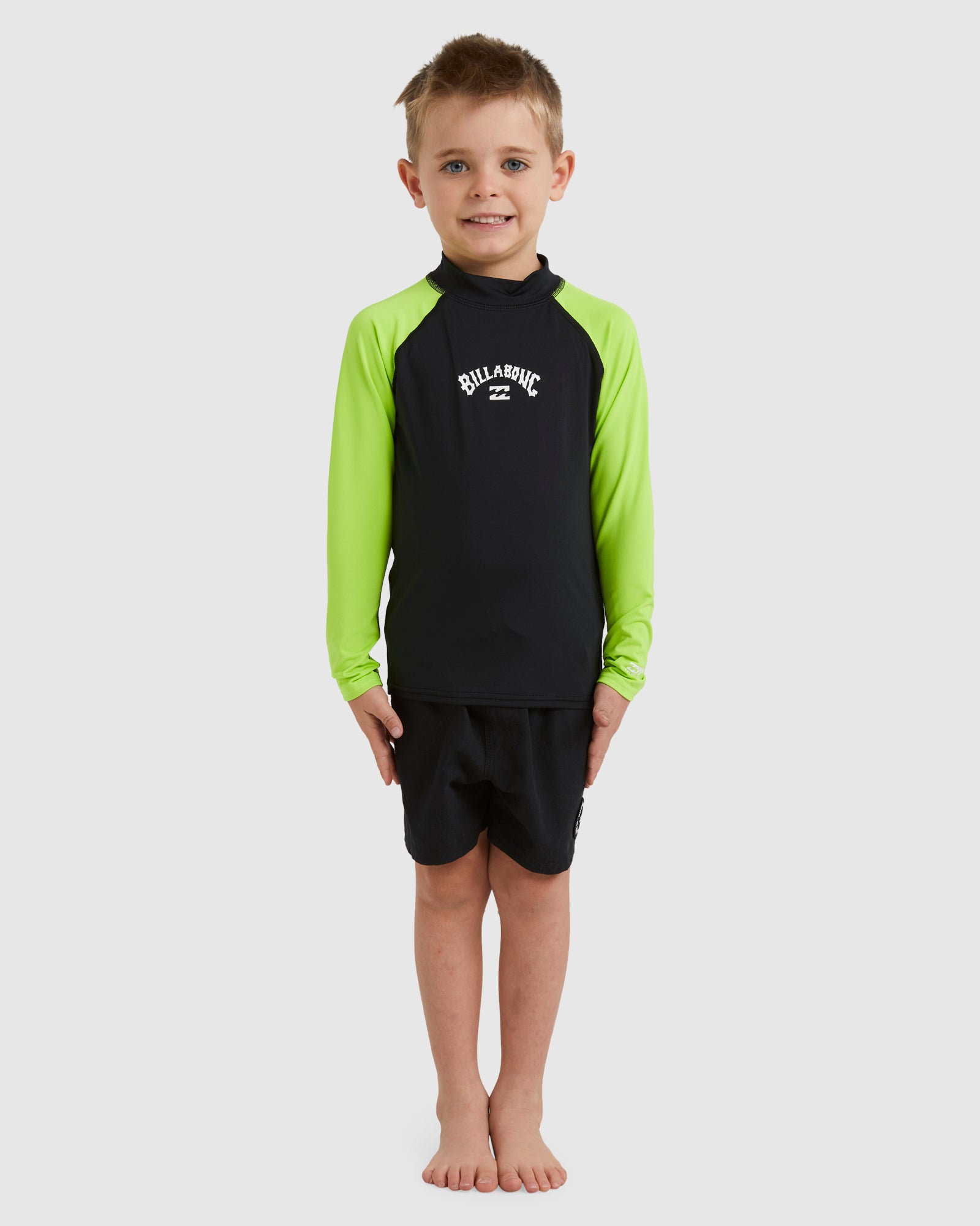 Boys 2 7 All Day Arch Rash Vest BLACK NEON YELLOW Billabong AU